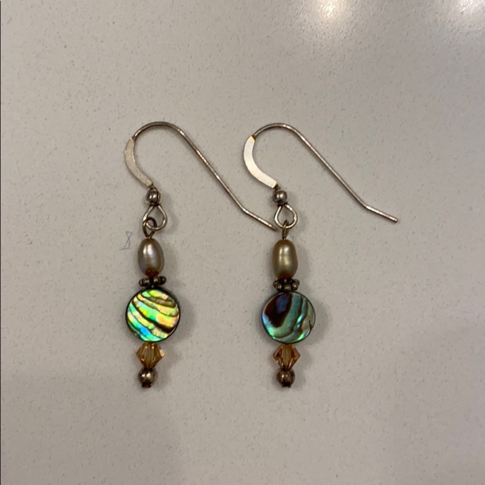 Silver and mother of pearl dangly earrings